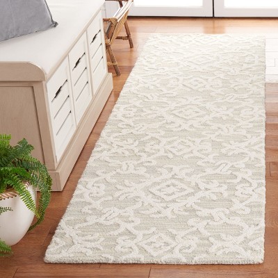 Handmade Grey Floral Tufted Wool Runner Rug 27" x 10"
