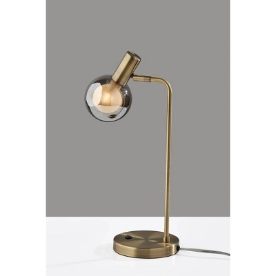 Antique Brass and Smoked Glass Retro Desk Lamp with LED