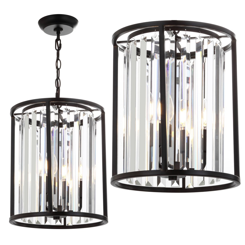 Photos - Chandelier / Lamp 12" Bevin Pendant Black with Oil Rubbed Bronze & Crystals - JONATHAN Y: Lantern Style, Adjustable Height
