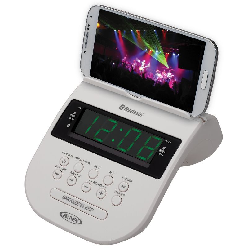 JENSEN JCR-295 Bluetooth Digital Clock Radio with Cellphone Holder, 1 of 5