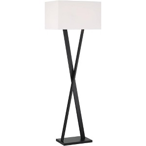 Possini Euro Design Waldorf Modern 65" Tall Standing Floor Lamp X-Shaped Black Metal Living Room Bedroom House Reading Office Rectangle White Shade - 1 of 4