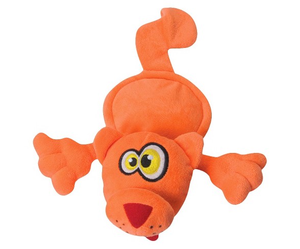 HEAR DOGGY! Flattie Cat Silent Squeak Plush Dog Toy - Orange - M