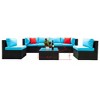 DSVIMOY Sectional Sofa Sets, 5 Pieces Rattan sectional Outdoor Furniture Cushioned U Sofa set with 2 Pillow, Blue & Black, 25.6"*25.6"*14.5" - 2 of 4