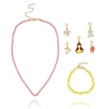 Disney Princess Girls Necklace, Bracelet, and Charms Set - Beauty and the Beast Belle Charms with Bracelet and Necklace