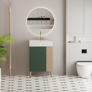 ChicFurnit Bathroom Vanities 21.6 Inch Open Shelf Vanity with Right Side Storage and Sink for Bathroom, Green, 21.6"*12.2"*33.86" - 1 of 4