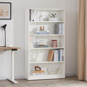 FURNIinspire Decorative Bookshelf 5 Shelf Floor Standing Unit Storage Shelves, Modern Open Bookshelf For Home Office, White, 11.6"*33"*60" - 1 of 4