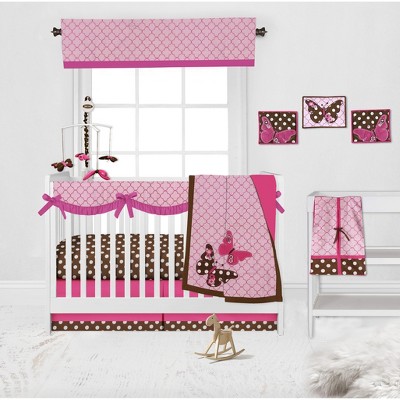 Bacati - Buttefly Pink Chocolate 10 pc Crib Bedding Set with Long Rail Guard Cover