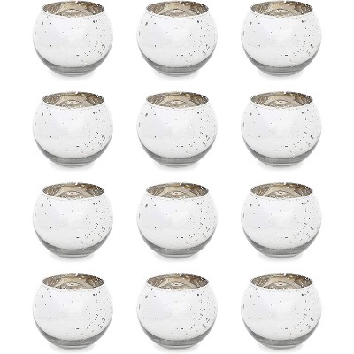 Round Silver Mercury Glass Votive Tealight Candle Holder Set of 12 Decorative, 2.7"x2.7"x2.1"