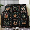 Vintage Christmas Gingerbread Man, Reindeer, and Holly Wreath Print Flannel Throw Blanket - Polyester All-Season Cozy Blanket. - 2 of 4