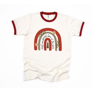 Simply Sage Market Women's Boho Most Wonderful Time Rainbow Short Sleeve Ringer Tee - 1 of 3