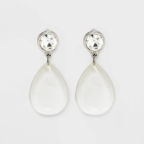 Crystal Tear Drop Earrings - A New Day™ Clear