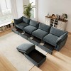 L-Shaped Sectional Sofa with Footstool, 4-Seater Sofa with Pull-Out Storage Drawers, Upholstered Chenille Sofa with Cushion-Coolbibila - 3 of 4