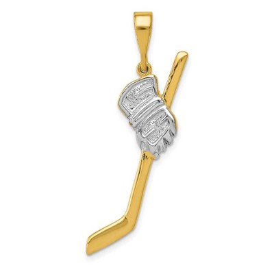 Black Bow Jewelry 14k Yellow Gold & White Rhodium Hockey Stick and Glove Pendant
