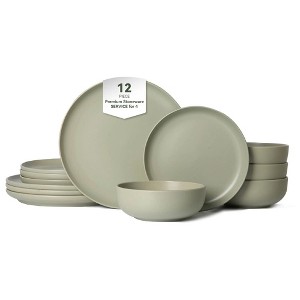 12-Piece Stoneware Dinner Plate and Bowl Set Stackable Matte Glaze 4-Person Kitchenware - 1 of 4
