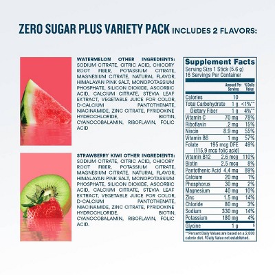 DripDrop Zero Sugar Plus Variety Dietary Supplement Powder - Watermelon, Strawberry, Kiwi - 16ct