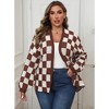 Coolmee Women's Long Sleeve Plus Size Sweater Checkered Cardigan Open Front Outerwear Tops - 2 of 4