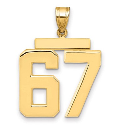Black Bow Jewelry 14k Yellow Gold, Athletic Collection, Large Polished Number 67 Pendant