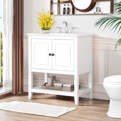 NicBex 30" Bathroom Storage Cabinet with Sink Bathroom Cabinets, 1 Spacious Cabinet with 2 Shelves on The Door, 1 Open Shelf for Bathroom
