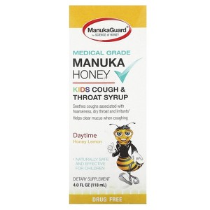 ManukaGuard Manuka Honey, Kids Cough & Throat Syrup, Daytime, Honey Lemon, 4 fl oz (118 ml) - 1 of 4