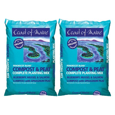 Coast of Maine OMRI Listed Penobscot Blend Organic Compost and Peat Potting Soil Mix for Container Gardens and Flower Pots, 1 Cubic Foot (2 Pack)