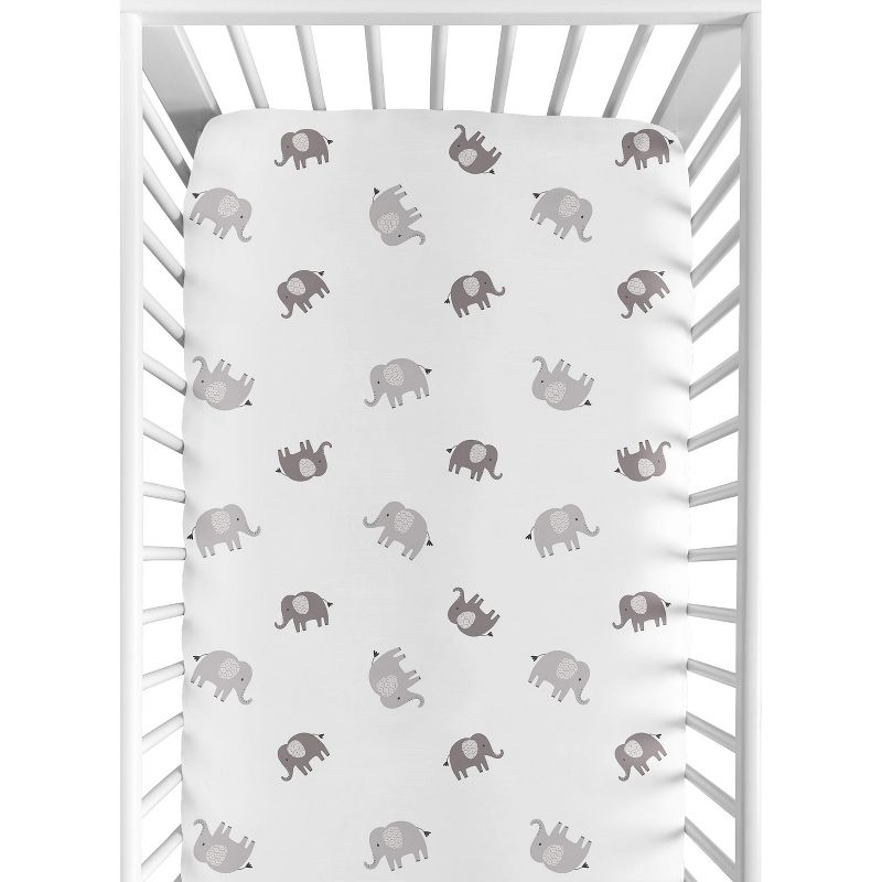Sweet Jojo Designs Gender Neutral Unisex Baby Fitted Crib Sheet Boho Elephant Grey White, 1 of 8
