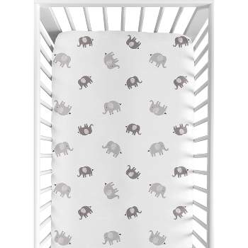Sweet Jojo Designs Gender Neutral Unisex Baby Fitted Crib Sheet Boho Elephant Grey White