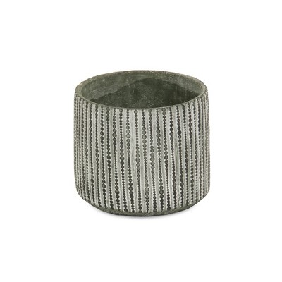 HomeRoots 7" Gray Geo Striped Cement Indoor Outdoor Round Pot Planter