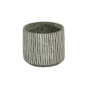 HomeRoots 7" Gray Geo Striped Cement Indoor Outdoor Round Pot Planter - 1 of 4