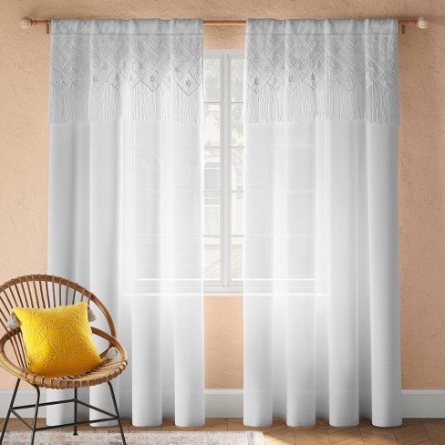 1pc OPALHOUSE Contrast Stripe Light Filtering Curtain Panel with Tassels 54"x84" 