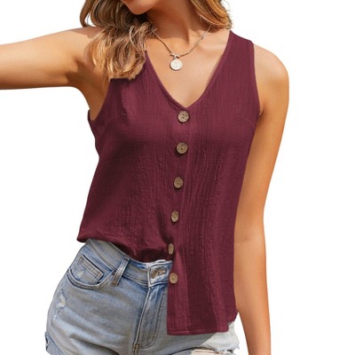 Anna-Kaci Women's Sleeveless V-Neck Button Down Textured Tank Top