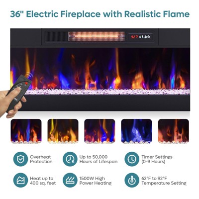 Black Marble 70" Modern Fireplace TV Stand with LED Lights and Storage