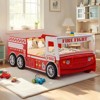 Twin Size Fire Truck Bed, Little Heroes Floor Bed Frame, LED Headlight, No Box Spring-- Frevyn - 2 of 4