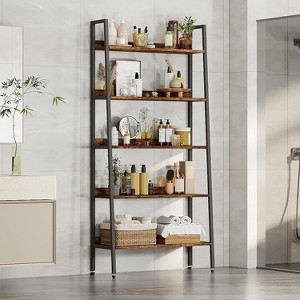 Tall Bookshelf, 5-Tier Bookcase with Open Shelves, Farmhouse Wood Storage Rack with Adjustable Feet, Metal Frame Book Shelf Organizer for Bedroom - 1 of 4