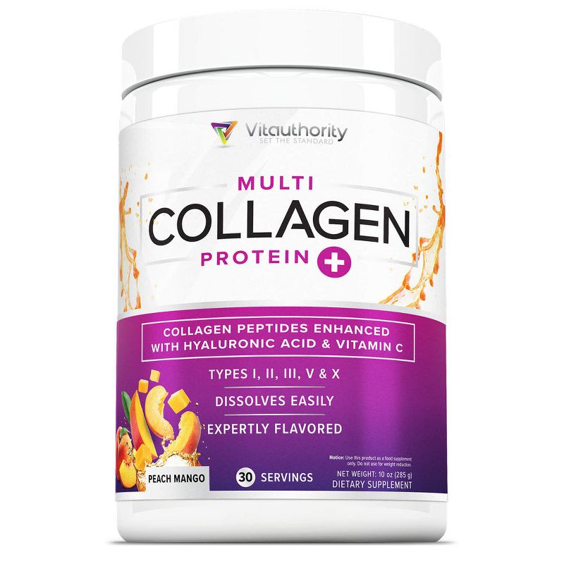 Multi Collagen Protein Plus, Peach Mango, Vitauthority, 285gm, 1 of 5