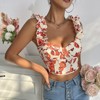 Womens Floral Tanks Lace-up Shoulder Straps Tied Back Summer Casual Tops Vest - 3 of 3