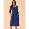 Seta T Women's Twist Knot Front V Neck 3/4 Sleeve Casual A-line Dresses - 3 of 4