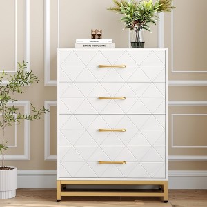 4-Drawer Modern Wood Dresser for Bedroom - Wide Storage Chest with Sleek Metal Handles, Stylish Bedroom Furniture - 1 of 4