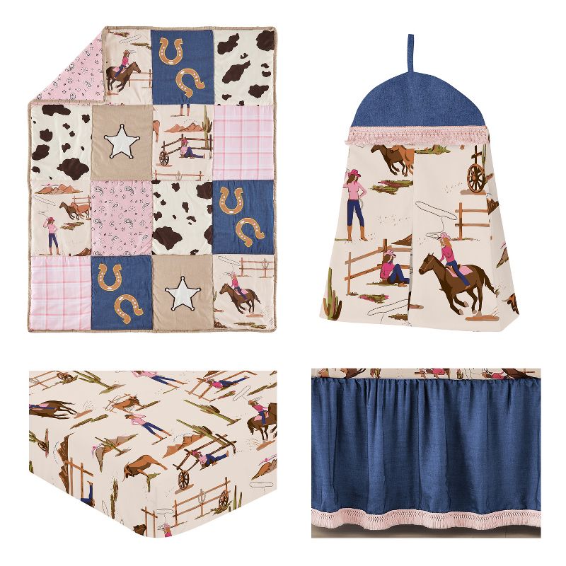 Sweet Jojo Designs Girl Baby Crib Bedding Set - Western Cowgirl Pink Brown Beige Blue 4pc, 2 of 7