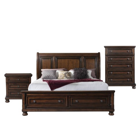 King 3pc Kingsley Storage Bedroom Set Walnut Picket House Furnishings