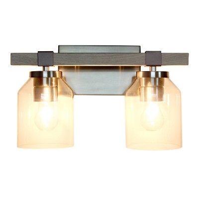 Gray and Nickel Rustic 2-Light Vanity Fixture with Clear Glass Shades