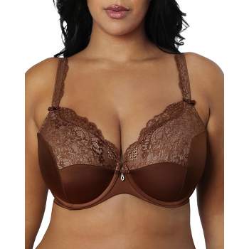 Curvy Couture Women's Solid Sheer Mesh Full Coverage Unlined Underwire Bra  Chocolate 34h : Target