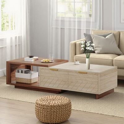UbMelt Coffee Table with 2 Drawers Modern Center Table for Living Room,Brown