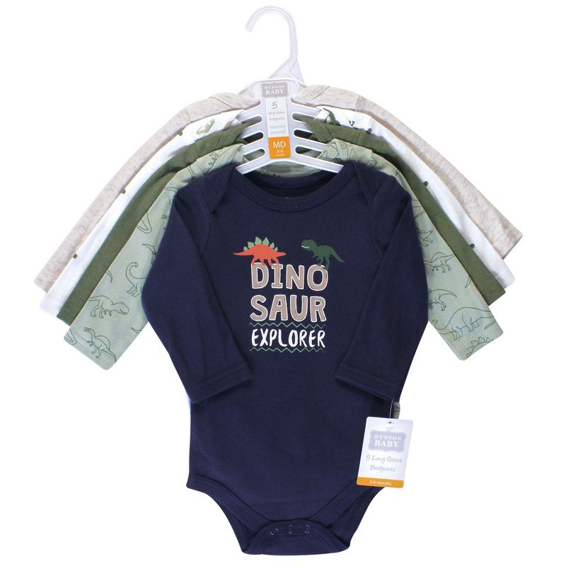 Hudson Baby Infant Boy Cotton Long-Sleeve Bodysuits 5pk, Dinosaur Explorer, 3 of 4