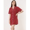 cheibear Women's Notched Collar Button Down Pajama Shirt Dress with Pocket - 2 of 4