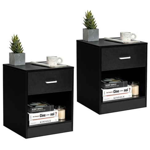 Costway Set Of 2 End Bedside Table Rectangular Nightstand W/ 2