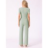 INSPIRE CHIC Women's Ribbed Knit Short Sleeve Crop Top with Pants Outfits Lounge Sets - 4 of 4