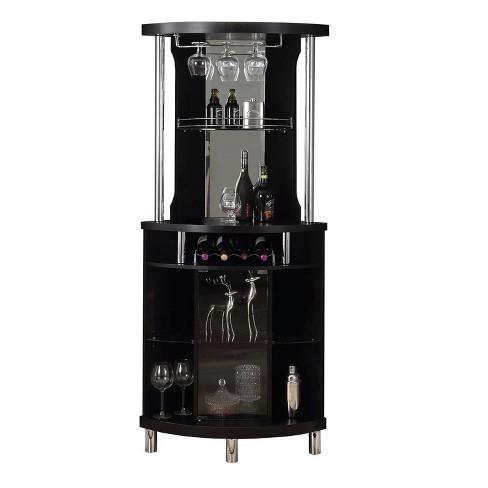 Corner Home Mini Bar Gray Wood Liquor Wine Cabinet with Stem Rack Bottle  Holder