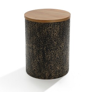 LuxenHome Black and Gold Hammered Iron Metal Table with MDF Wood Top Multicolored - 1 of 4