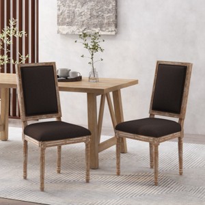 Set of 2 Rustic Dining Chairs with Upholstered Seat and Back,Fluted Wood Legs for Farmhouse Dining Room-Cuddlewood - 1 of 4