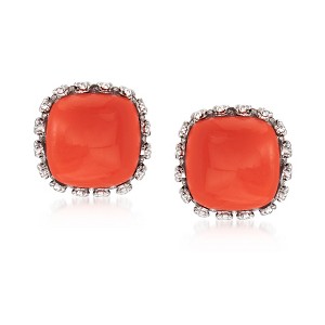 Ross-Simons Orange Coral Square Stud Earrings in Sterling Silver - 1 of 4